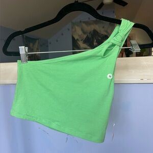 NWT AE One Shoulder Knot Tank Top in Line Green